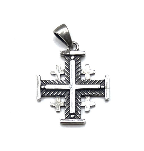 Sterling Silver Classic Oxidized Jerusalem Cross Pendant
